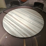 Arc-Base Dining Table with Marble Lazy Susan and Speckled Outer Panels